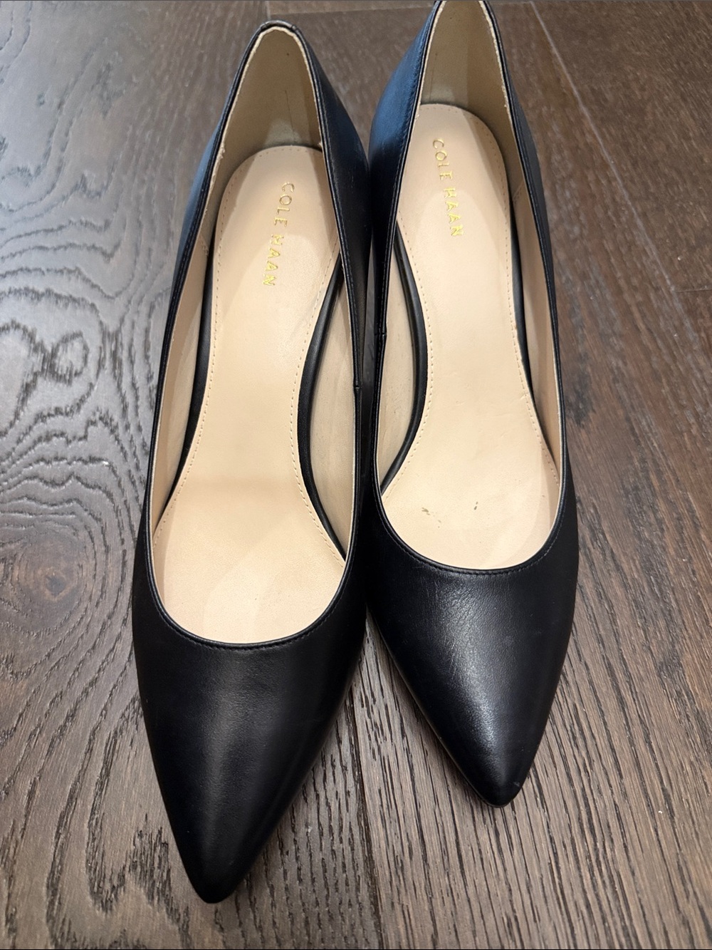Cole Haan Black Pointed Toe Leather Pumps